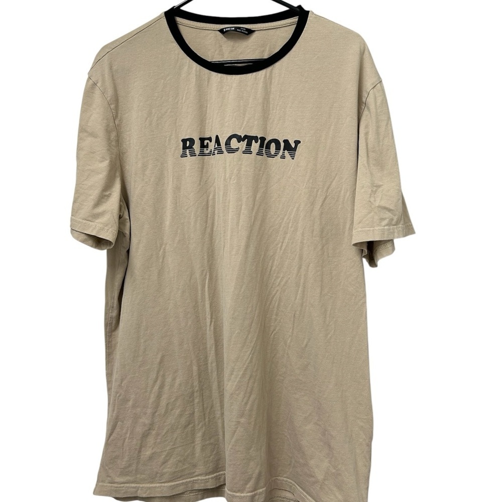 SHEIN Beige Reaction Tee with Black Trim, Size XXL